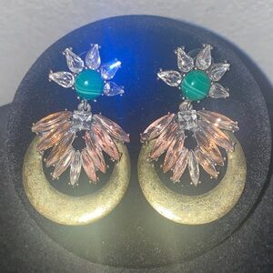 Vintage Gold toned and Green Statement Earrings